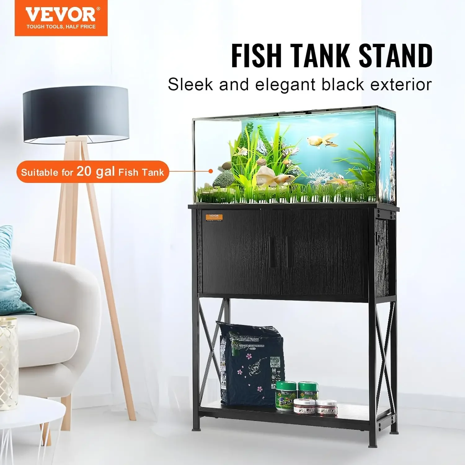 Aquarium Stand, 20 Gallon Fish Tank Stand, 25.6 x 16.5 x 31.9 in Steel and MDF Turtle Tank Stand, 167.6 lbs Load Capacity