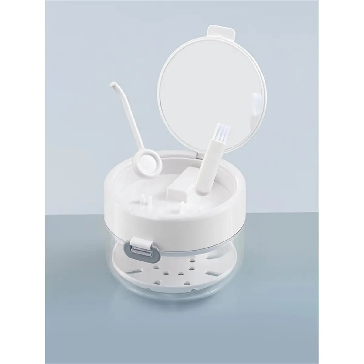 [Vend for]Portable Double-Layer Denture Case with Cleaning Brush Storage Box Donut Braces Orthodontic Retainer Braces Organizer