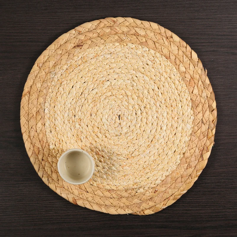 1 Uds. Manteles Individuales redondos tejidos, cargadores de platos, manteles individuales bohemios de jacinto de agua para platos de cena, tapete de mesa trenzado de mimbre