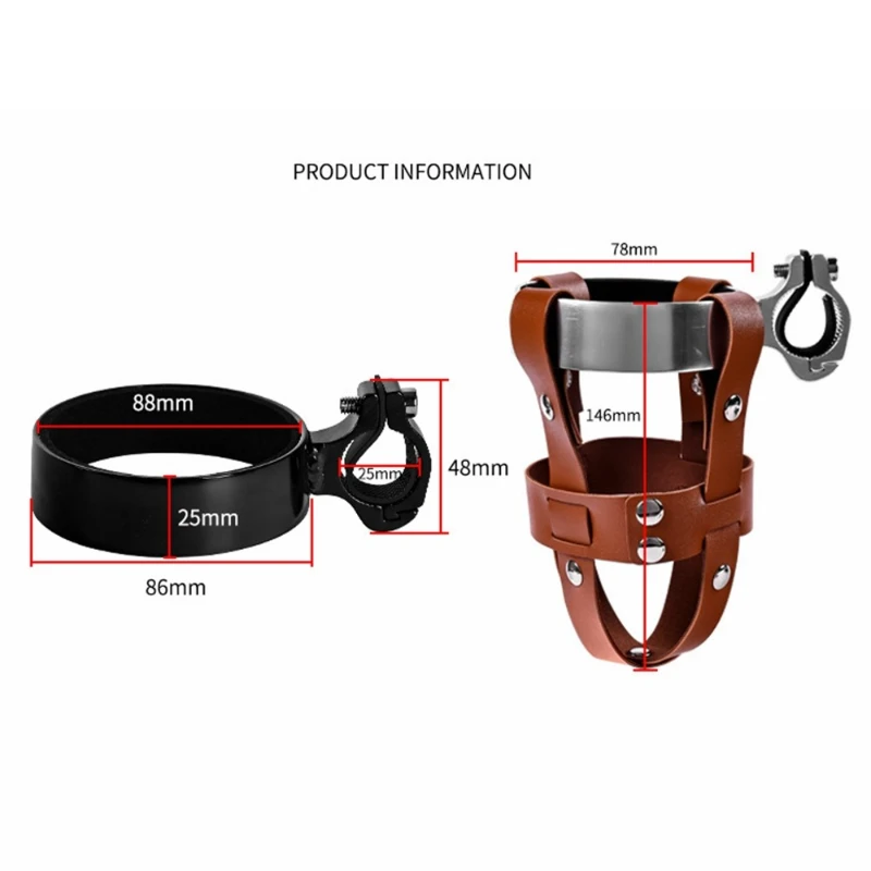 Bicycle Leather Water Bottle Holder Adjustable Mountain Bike Kettle Holder Aluminum Alloy+PU Leather Beverage Kettle Cup Bracket