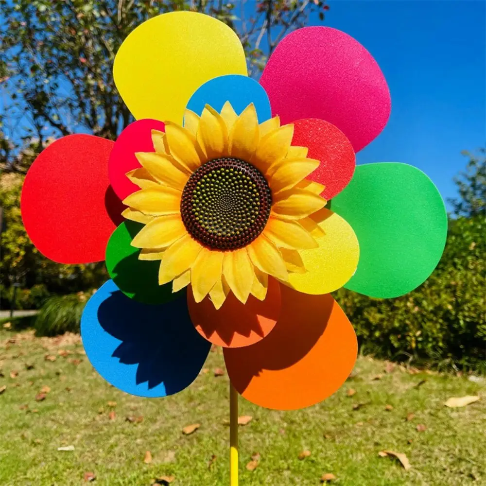 Multistyles Sunflower Windmill PVC Diameter 36+25cm Rotating Sunflower Stake Standing Lawn Flower Pinwheel