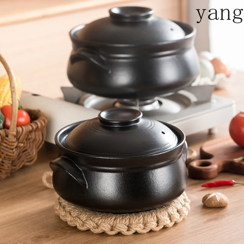 LMM black coarse pottery style drum-shaped pot open flame high temperature resistant casserole