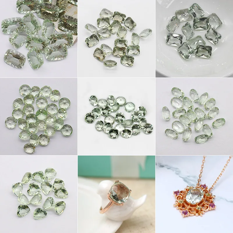 Natural Green Amethyst Round Ring Gemstone with Complete Specifications, Crystal Clean with Stone Inlay