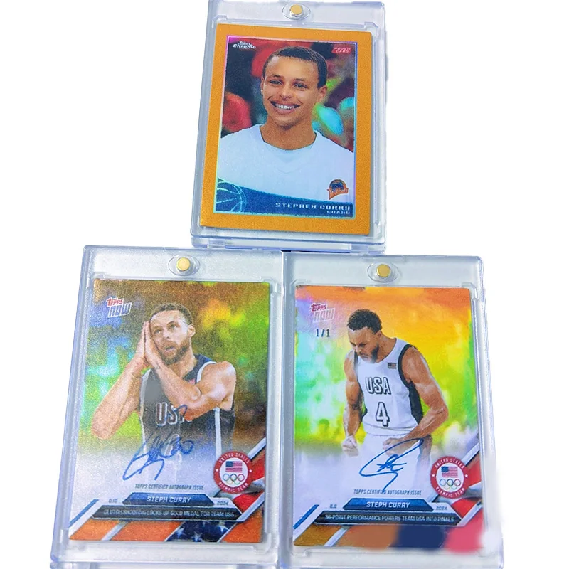cartes-autographiees-stephen-curry-olympiades-usa-1-1-rares-topps-chrome-orange-refractor-Etui-rigide-de-collection-souvenir-nba-pour-fans