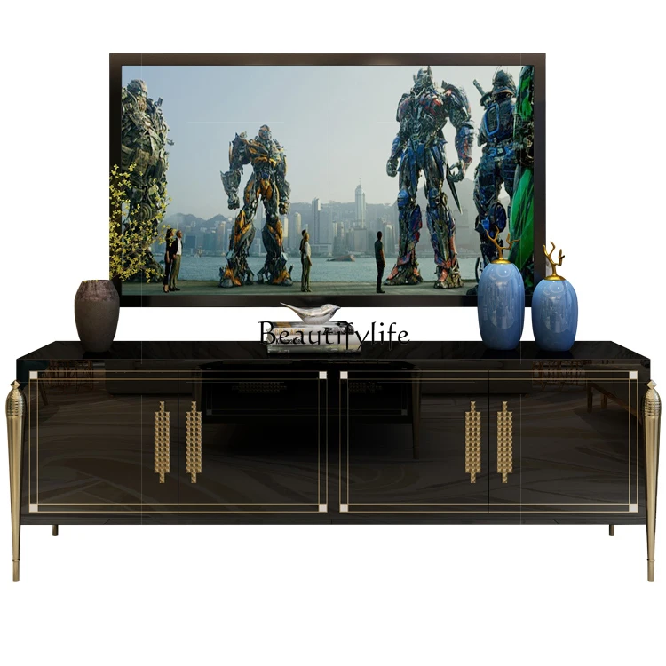 Light luxury solid wood TV cabinet living room modern simple high dark green paint