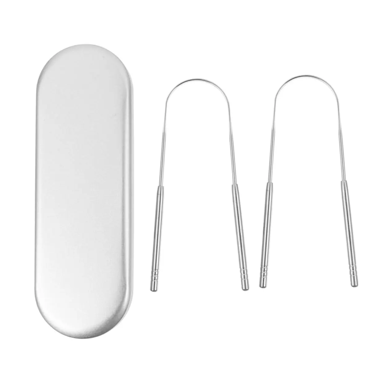 

2 шт. U-образный очиститель языка из нержавеющей стали, инструменты для чистки полости рта, легкий вес для путешествий, семейного использования, скребок для языка с железной коробкой