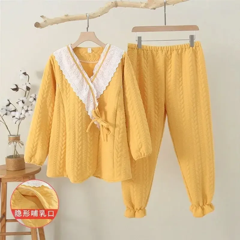 Winter Women's Casual Warm Pajamas Loose Pajamas with Pants Maternity Thick Pajamas