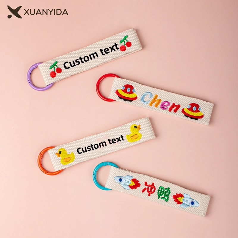 

Customize Keychain Names Children's Name Tag Embroidery Custom Key Chain For Kids Schoolbag Kindergarten Kawaii Pendant Keyring