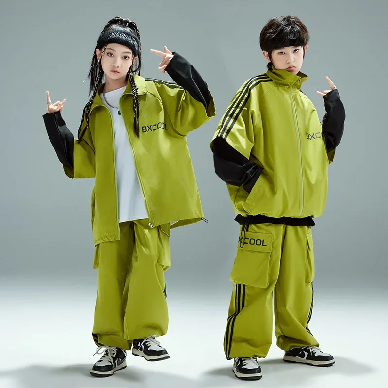 Ragazzi Giacca Hip Hop Pantaloni Casual Abiti da ballo Bambini Cappotto patchwork Set di vestiti streetwear Adolescenti Bambini Moda Costumi K-pop