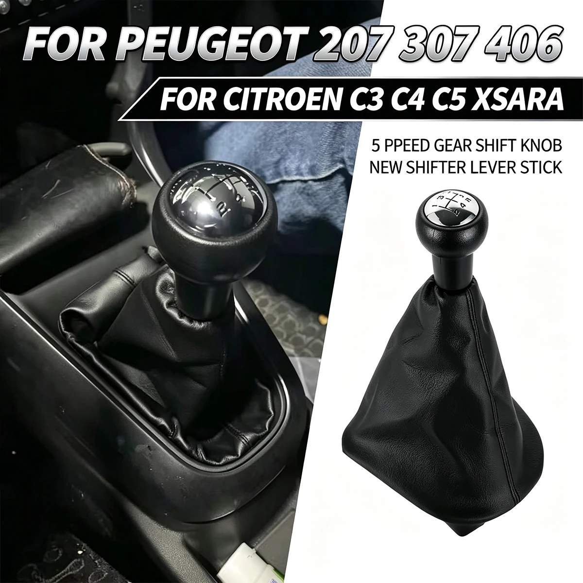 Anti-Dust 5 Speed Gear Shift Knob Gaiter Boot for Peugeot 307 406 207 Citroen XSARA C3 C4 C5 - Manual Shifter Cover
