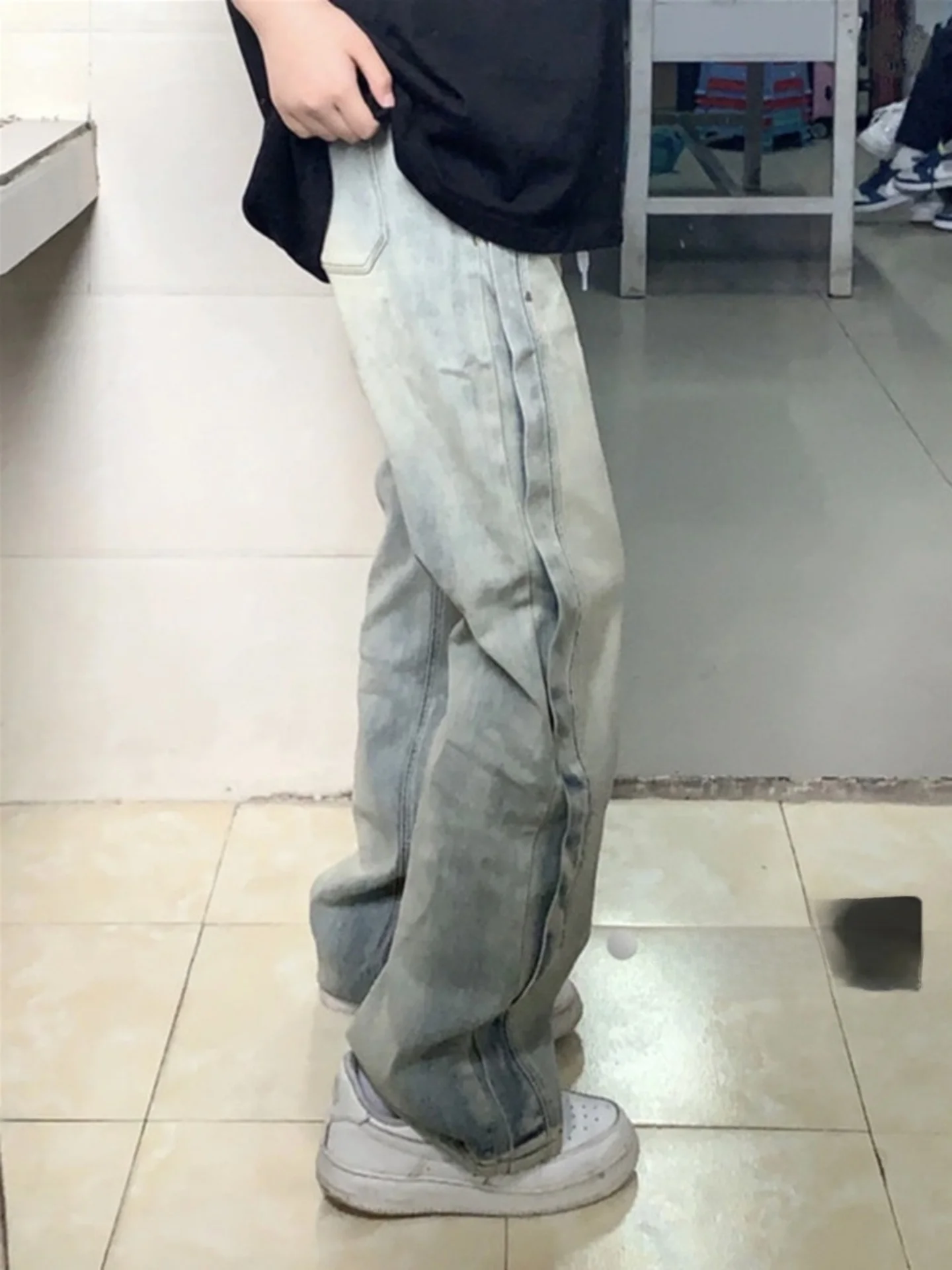

Washed American Style Wide Leg Jeans Women's plus Size Summer Loose Light Color Splicing Jeans High Waist Denim Spring Summer...