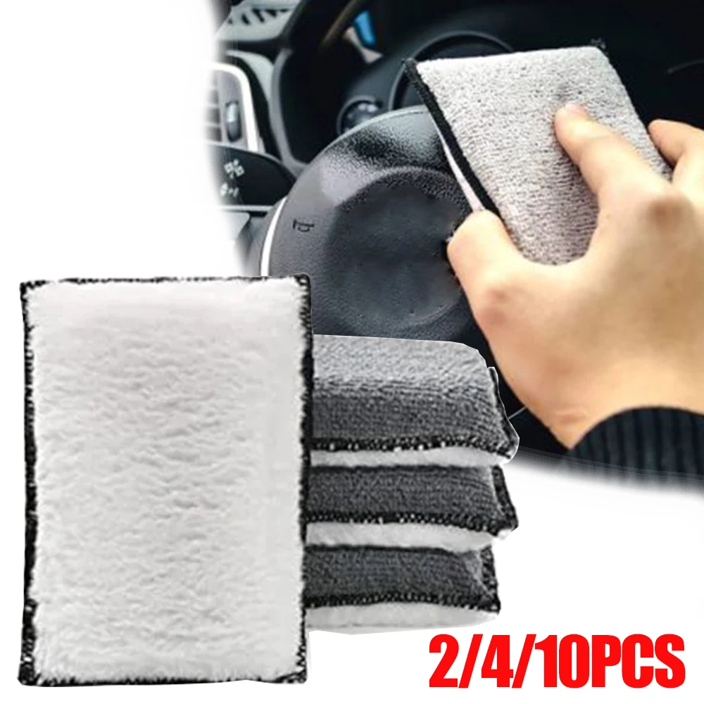 2/4/10PCS Soft Double Side Microfiber Scrubbing Sponge Leather Interior Car Wash Pad No Scratch Car Scrubbing Sponge