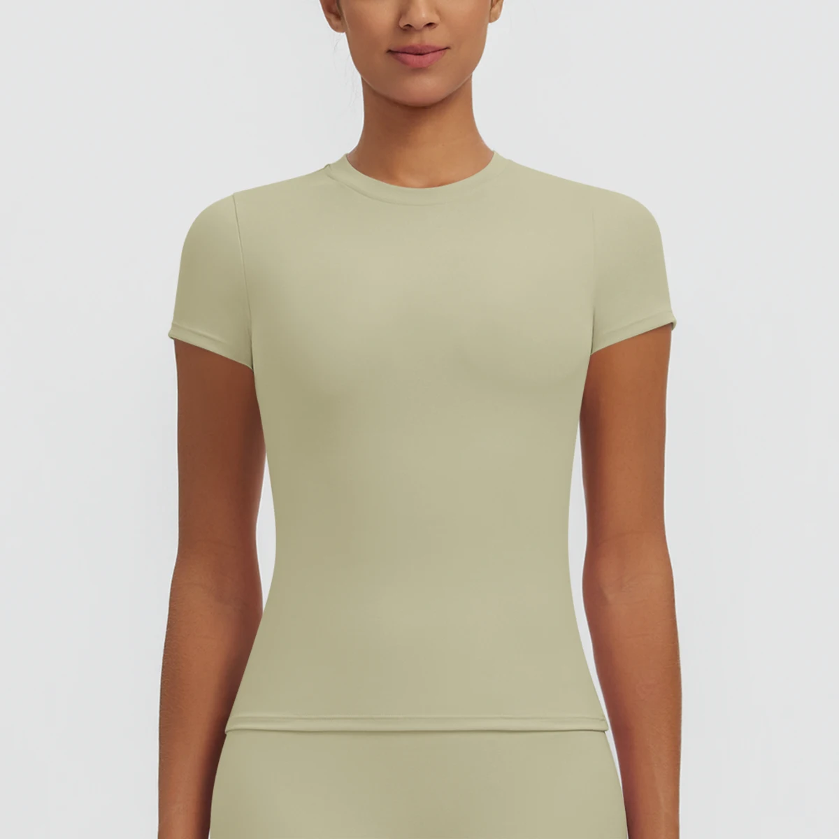 Hochelastisches, schnelltrocknendes, einfarbiges Yoga-Kurzarm-T-Shirt für Damen, Workout-Oberteil, schmal geschnittenes, lässiges Sport-, Lauf-, Fitness- und Yoga-T-Shirt. – Detail 20