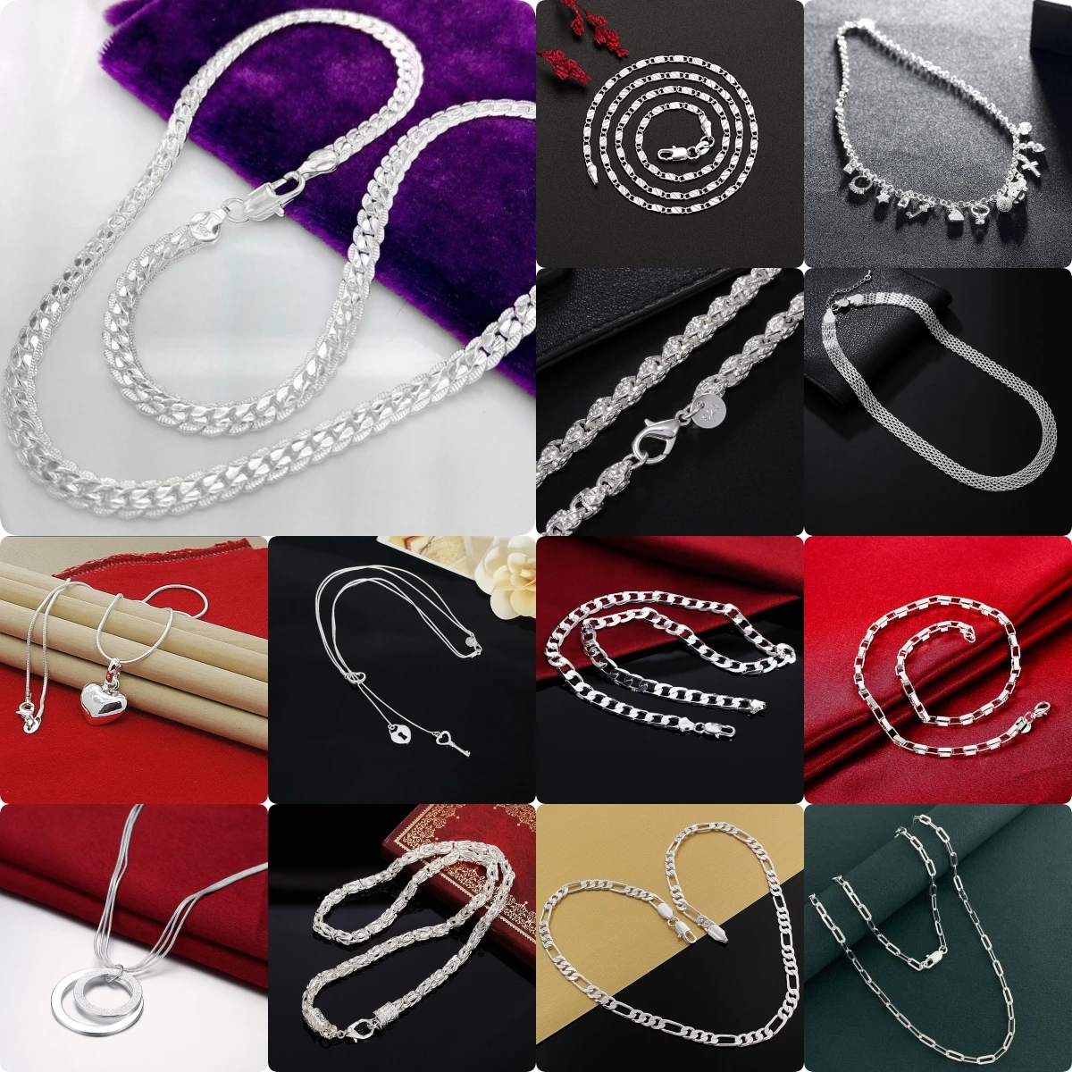 

New fashion 925 Sterling Silver Chain Necklace Multi-Element for Women Men Lady Wedding Party niche jewelry Anniversary gifts