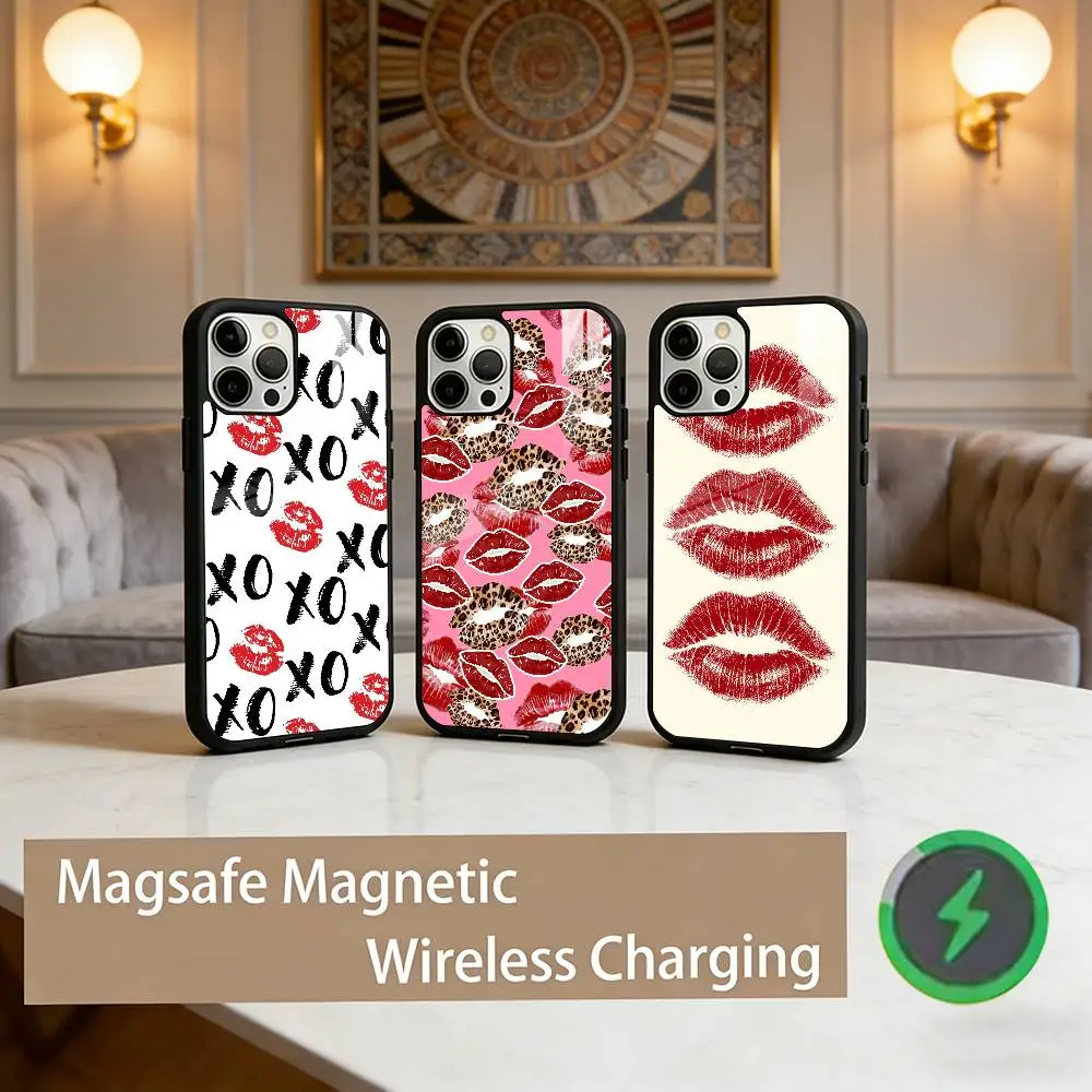 

Sexy Red Lips Phone Case For iPhone17,16,15,14,13,12,11 Plus,Pro Max Magnetic For Magsafe Wireless Charging