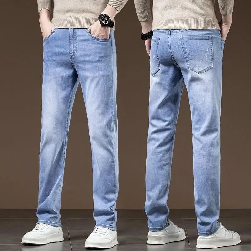High-end Jeans Men's 2026 New Jeans Slim-fit Straight Trousers Elastic Casual Summer Thin Luxury Streetwear Long Pants Jeans