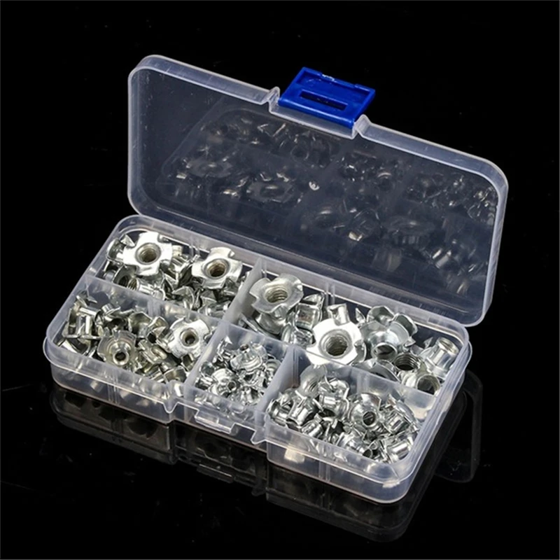 80PCS/245PCS M3 M4 M5 M6 M8 Zinc Plated Four Claws Nut Blind Inserts Nut for Wood Furniture