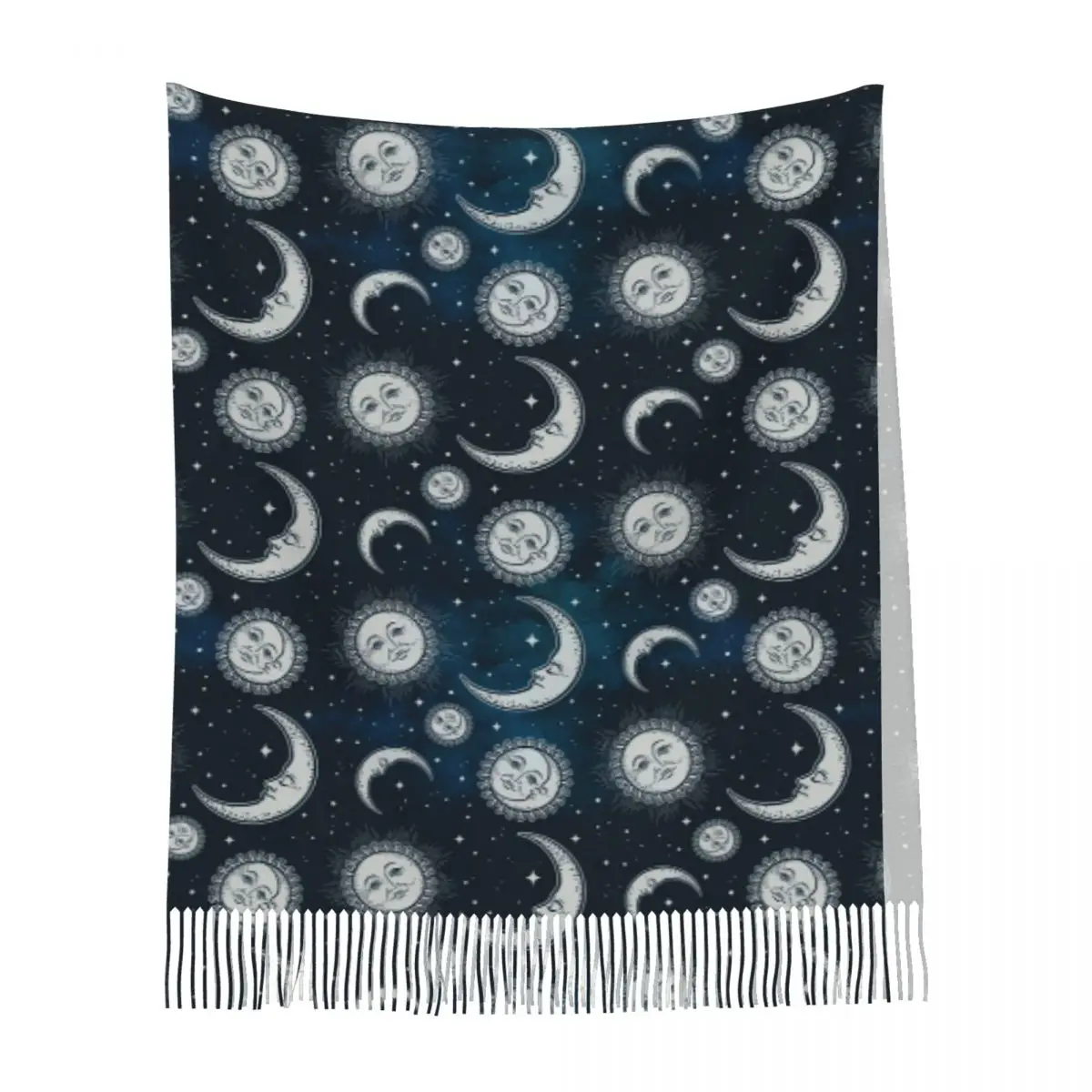 Celestial Mystic Esoteric Magic Sun Moon Scarf Tassel Scarves for Women Soft Warm Shawls and Wraps Large Fall Winter Shawl Wrap