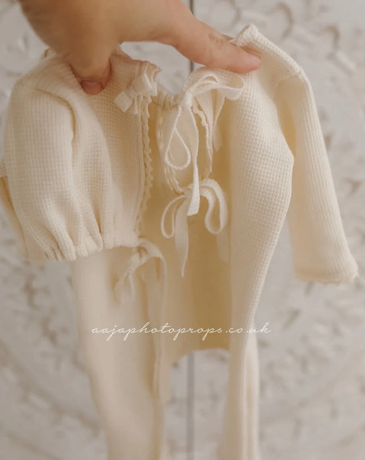 Handmade Ribbed Knit Newborn Photo Props Ivory Lace Romper Shorts Set Boho Baby Costume