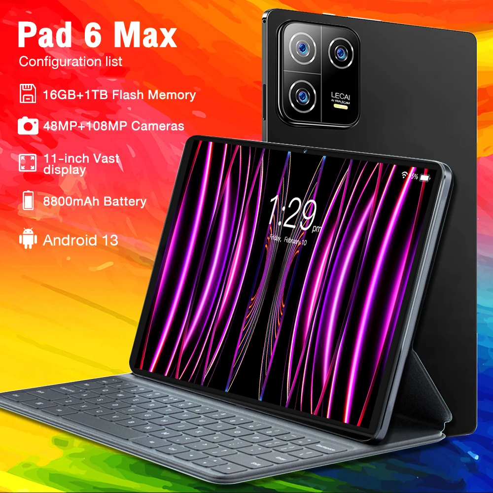 

Оригинальный планшет Pad 6 MAX, 11 дюймов, 16 ГБ ОЗУ, 1 ТБ ПЗУ, планшет Android 13 Core Pad, планшетный ПК, телефон, двойной Wi-Fi, планшет, android 8800 мАч