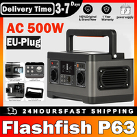 Flashfish P63 Portable Power Station 520Wh/140400mAh Lithium Battery Solar Generator 500W AC Output 5xDC outs 4xusb Outputs