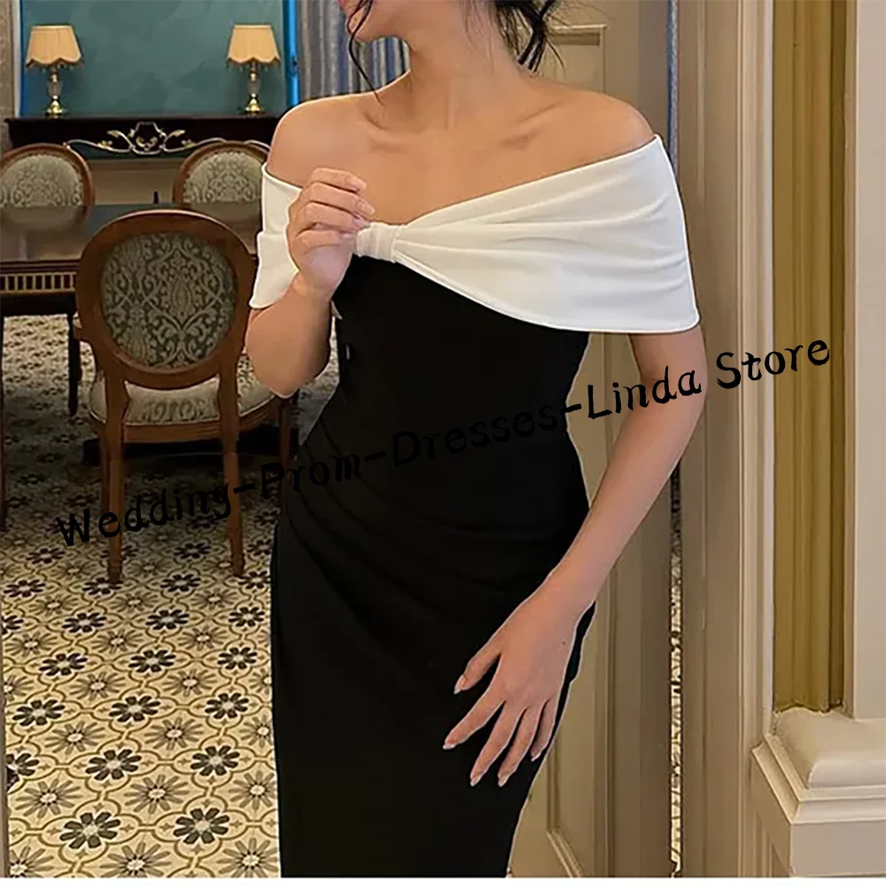 Classic Contarst Color Off Shouler Bow Straight Formal Evening Dresses Party Prom Gowns Customized