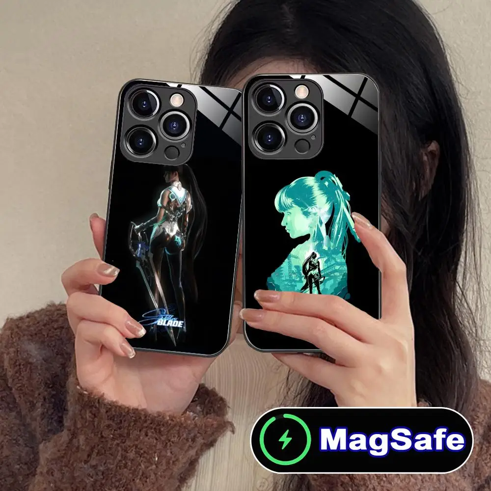 

Чехол для телефона Game Stellar Blade для iPhone 16, 15, 14, 13, 12, 11 Pro Max Plus Mini MagSafe, стеклянный цветной принт, роскошный смартфон