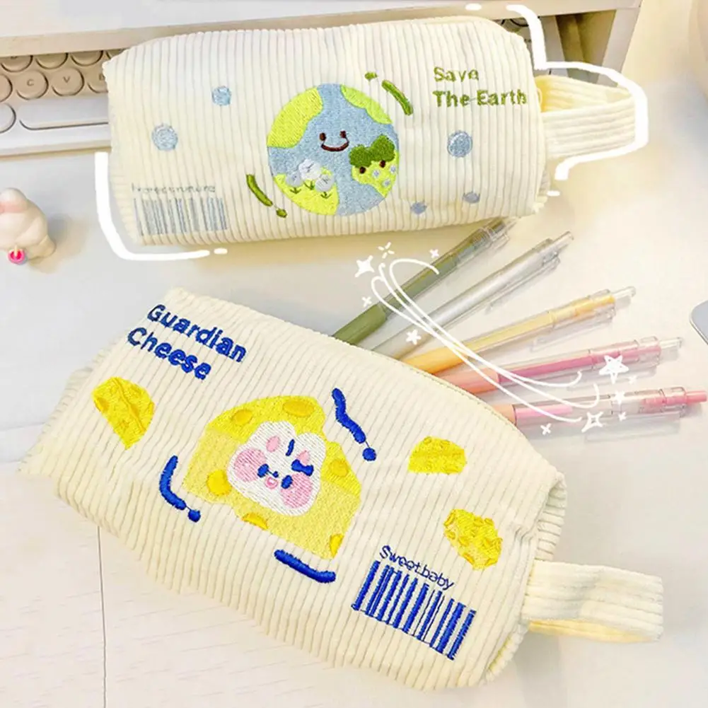 

Pencil Case with Handle Large Capacity Earth Embroidered Students Pen Storage Bag Pen Box Pencil Bag School Supplies