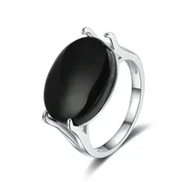 S925 Sterling Silver 13*18mm Natural Large Black Agate Stone Ring Oval Shape Vintage Black Rings Fine Jewelry For Men