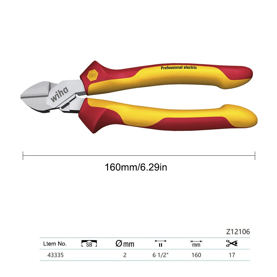 Imagem -02 - Alicate Diagonal Isolado Wiha Cortadores Diagonal 160 mm com Dynamicjoint 43335 1000v Vde®cortadores Laterais para Reparação Eletricista Ferramentas Reparação