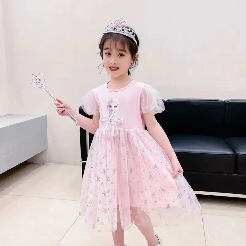 새로운 디즈니 소녀 드레스짧은 소매 어린이 옷 공주 드레스 겨울왕국 엘사 파티 아기 드레스 어린이 의류
