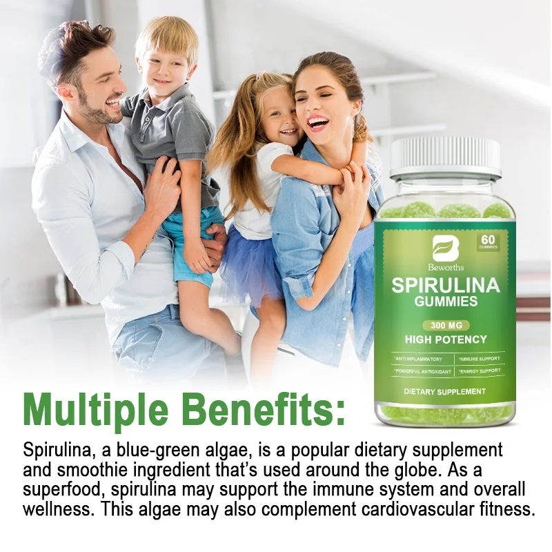 Beworths Spirulina Gummies Powerful Antioxidants Anti-inflammatory Immune Health for Adults and Kids Healthy Food