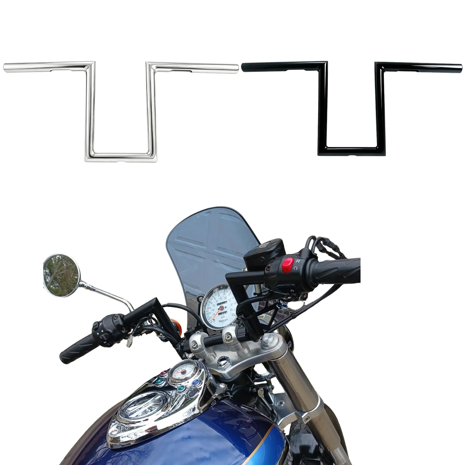 

10" Rise Ape Hanger Handlebars 1" Clamp Z Bar for Sportster XL883/1200 Dyna Softail, Corrosion Resistant Steel