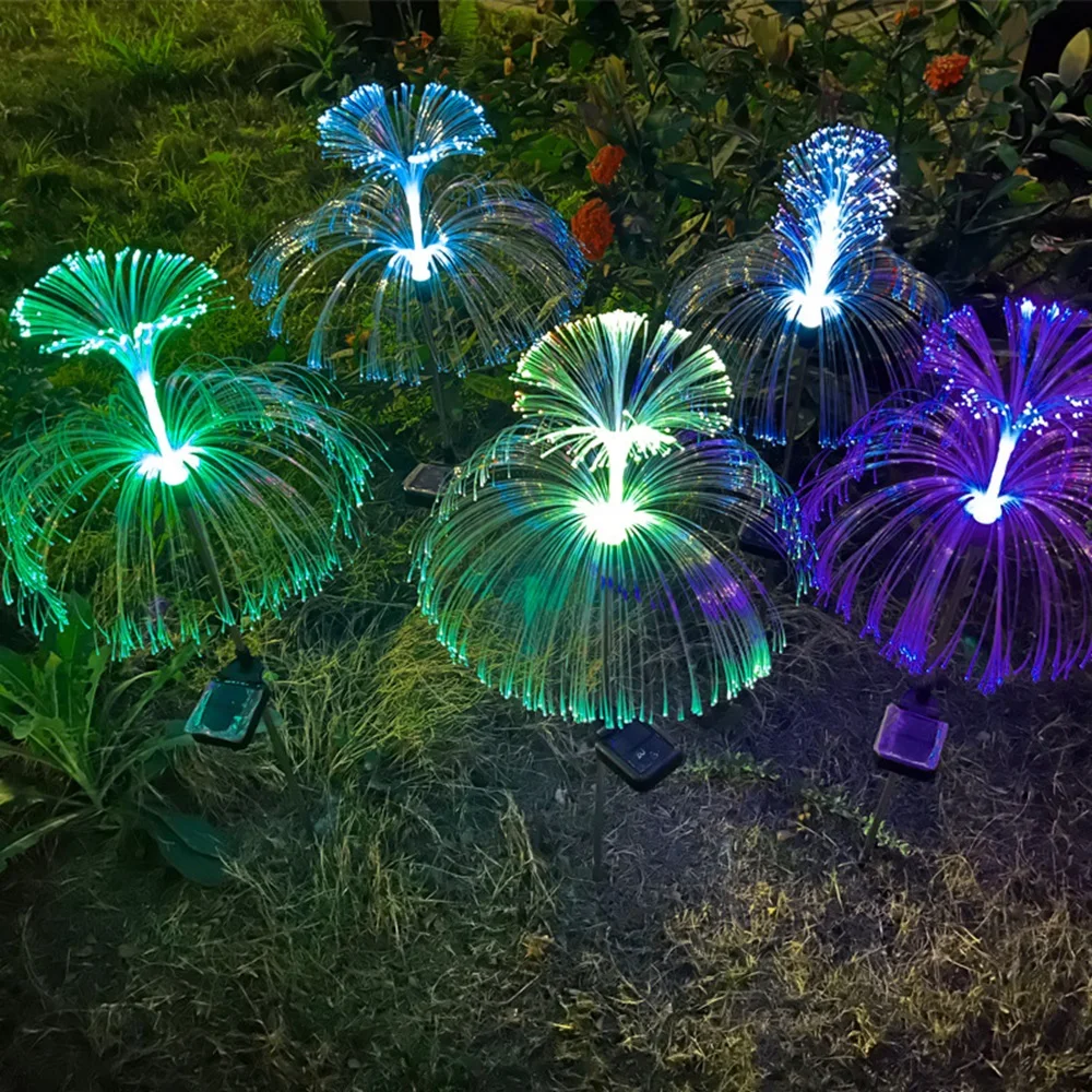 Zewnętrzne kolorowe światłowodowe lampki nocne LED Wodoodporne słoneczne meduzy Światła ogrodowe do ścieżki Patio Trawnik Park