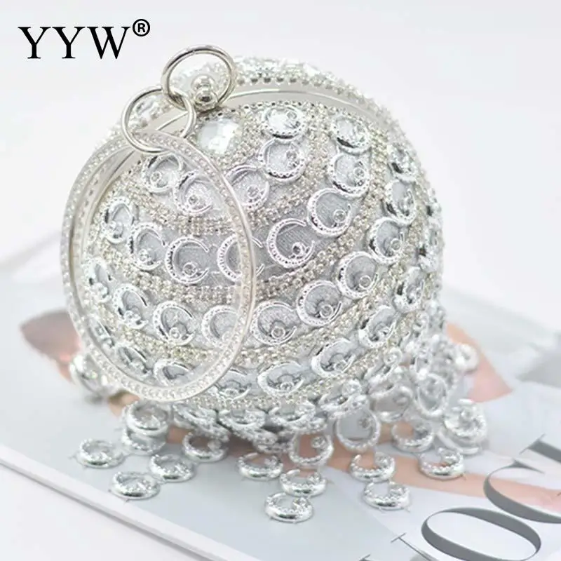 Round Ball Diamond Tassel Women Party Dinner Clutches Evening Wedding Bag Female Bridal Shoulder Handbag Wristlets Clutch Purse