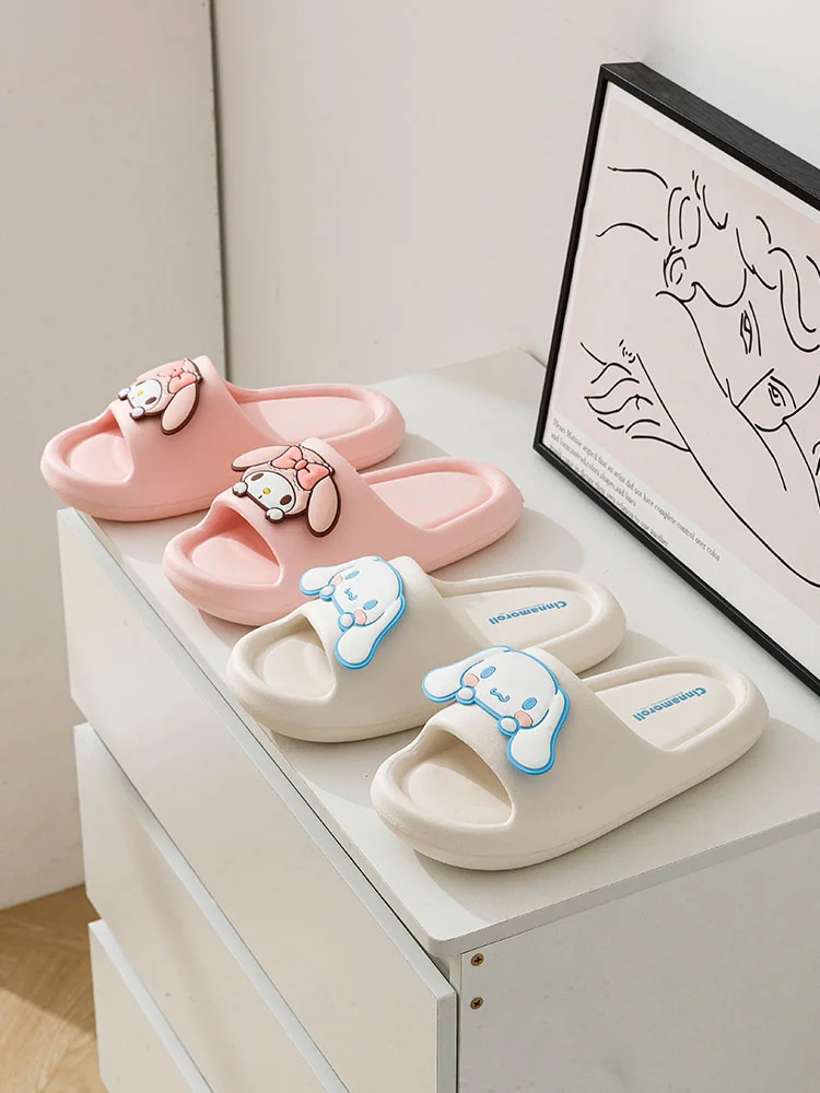 Cute Sanrio Kuromi Summer Slippers My Melody Cinnamoroll Summer Non-slip Home Bathroom Sandals Parent-child Outdoor Beach Shoes