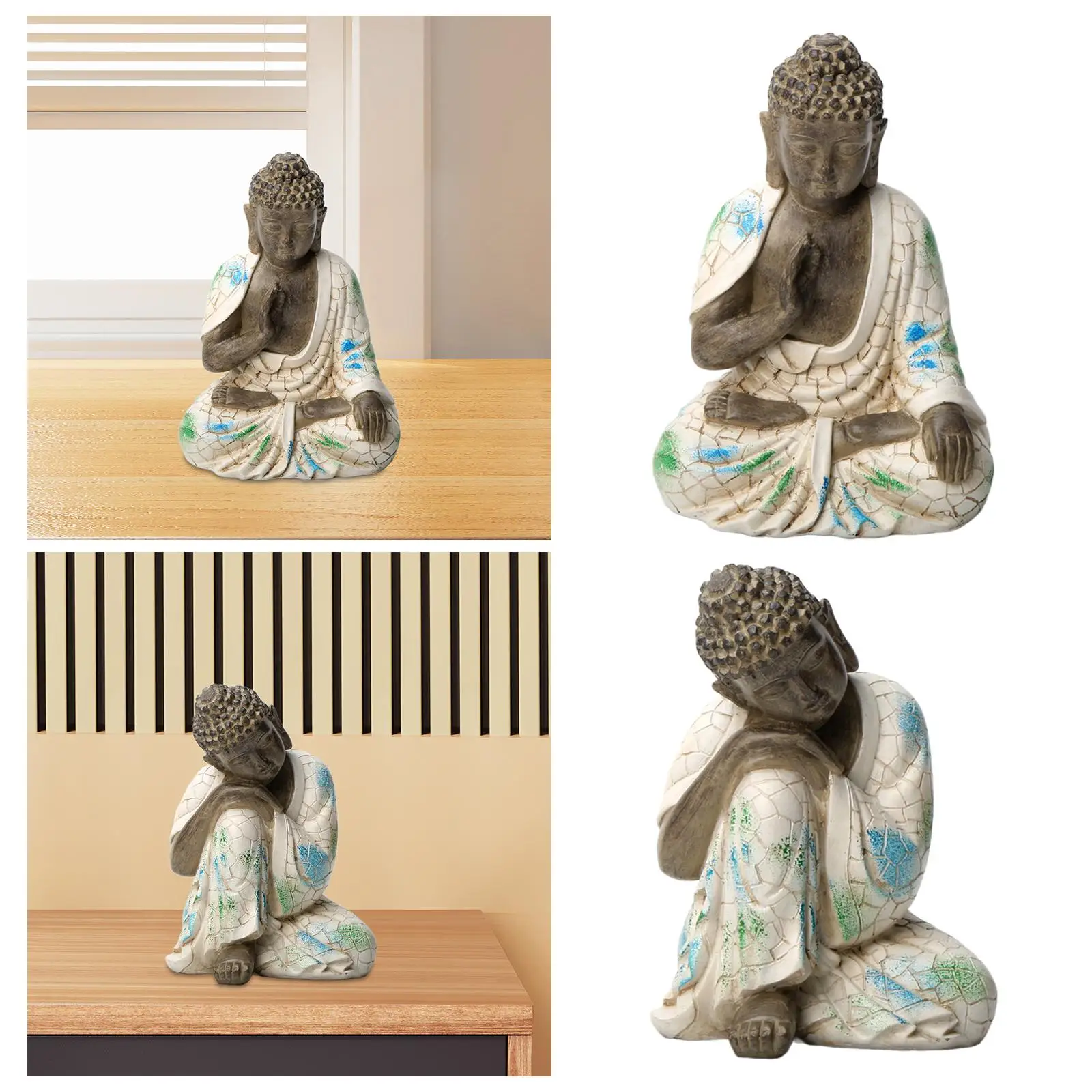 Small Buddha Statue Decorative Piece Resin Figurine for Bookshelf Patio Courtyard
