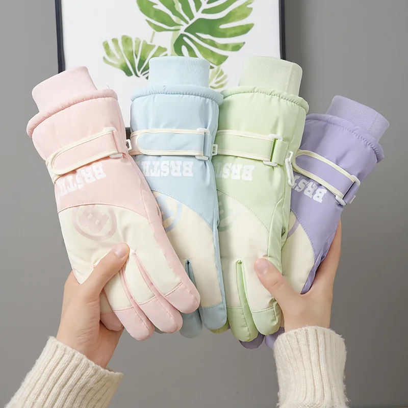 Gloves for Women Thickened Cute Color Ski Gloves Thermal Windproof Touchscreen for Cycling Electric Scooter Winter