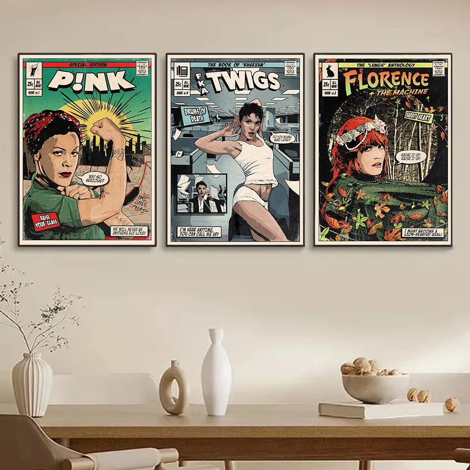 Classic Pop Singer Britney P!nk Katy Retro Comic Style Album Covers Aesthetic Poster Canvas Painting Wall Pictures Home Decor