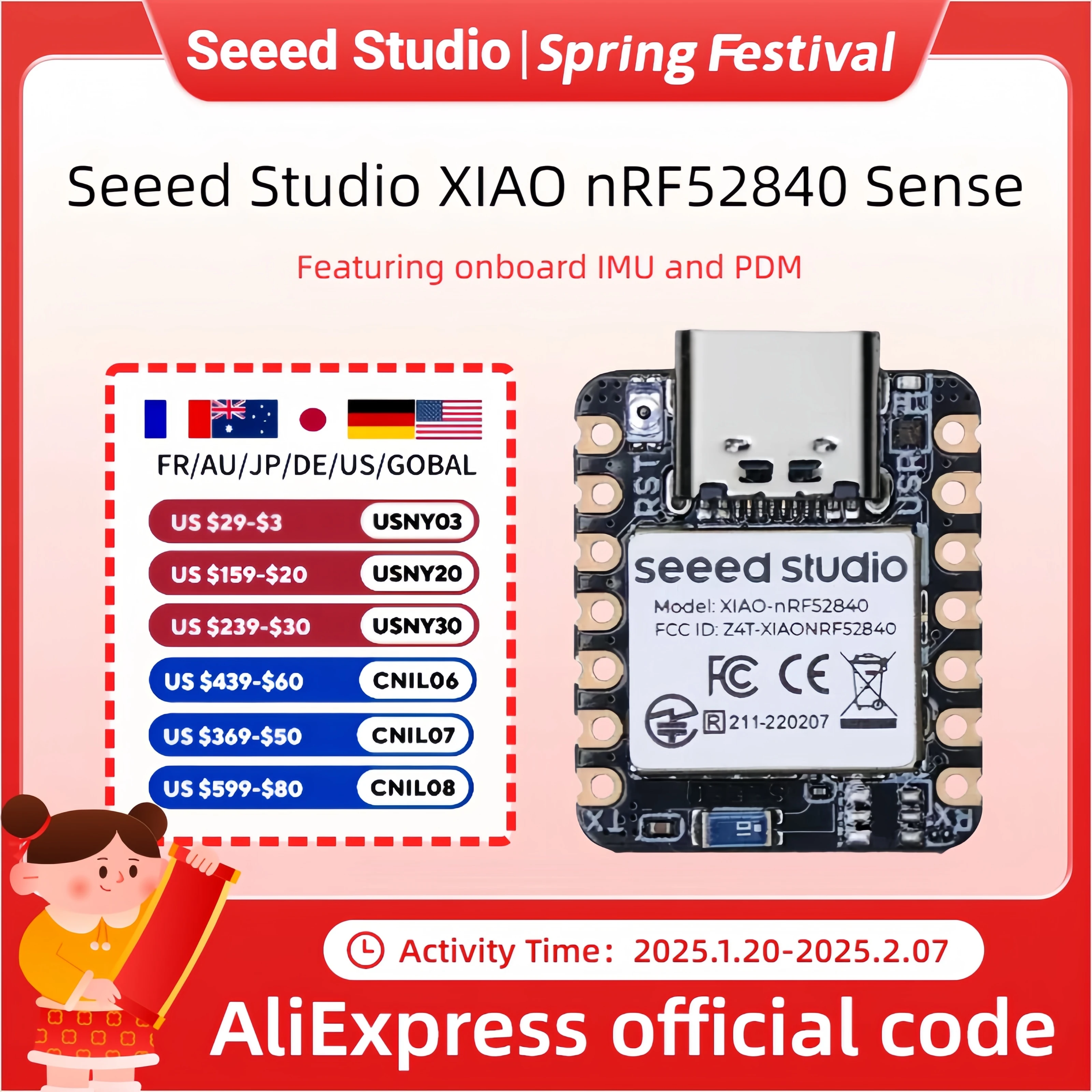 

Seeed Studio XIAO nRF52840 Sense - TinyML/TensorFlow Lite- IMU / Microphone - Bluetooth5.0