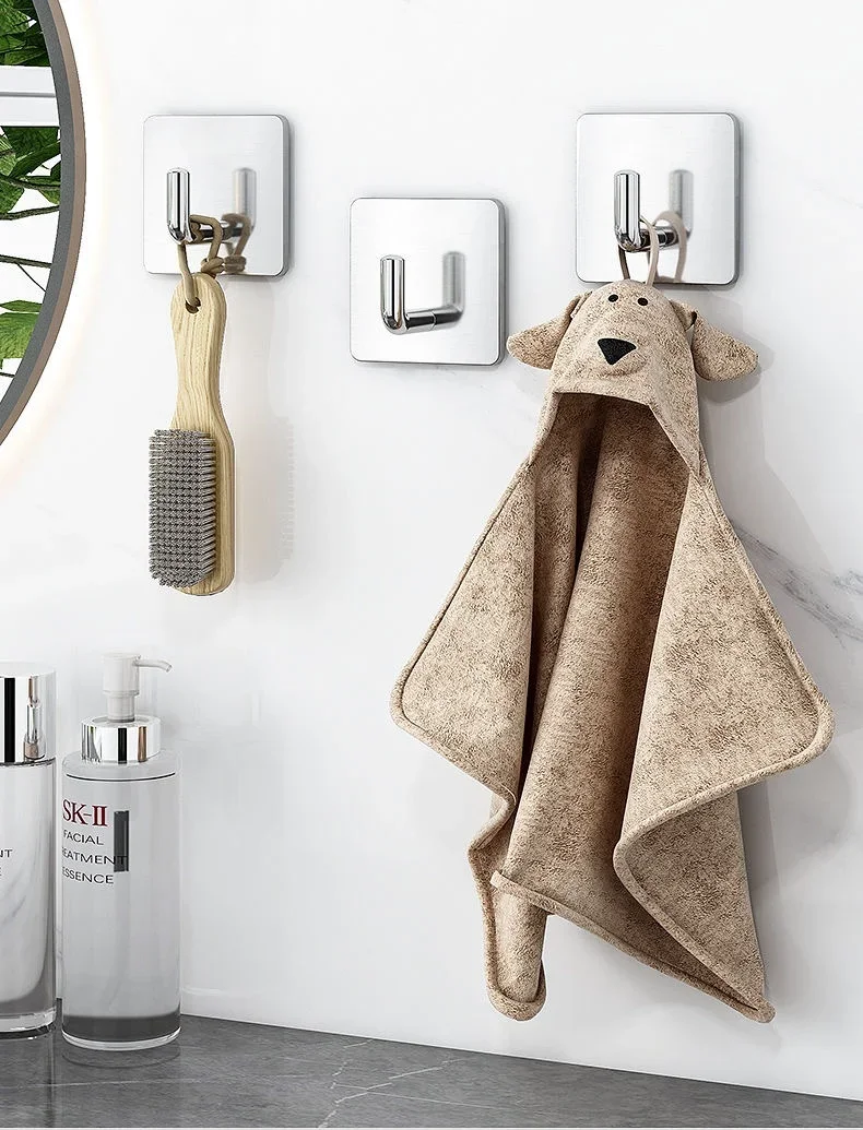 Robuster selbstklebender Handtuchhaken aus Edelstahl zum Aufhängen von Badezimmer und Küche, Aufbewahrungshalter, klebrige Haken, silberner Aufhänger – Detail 3