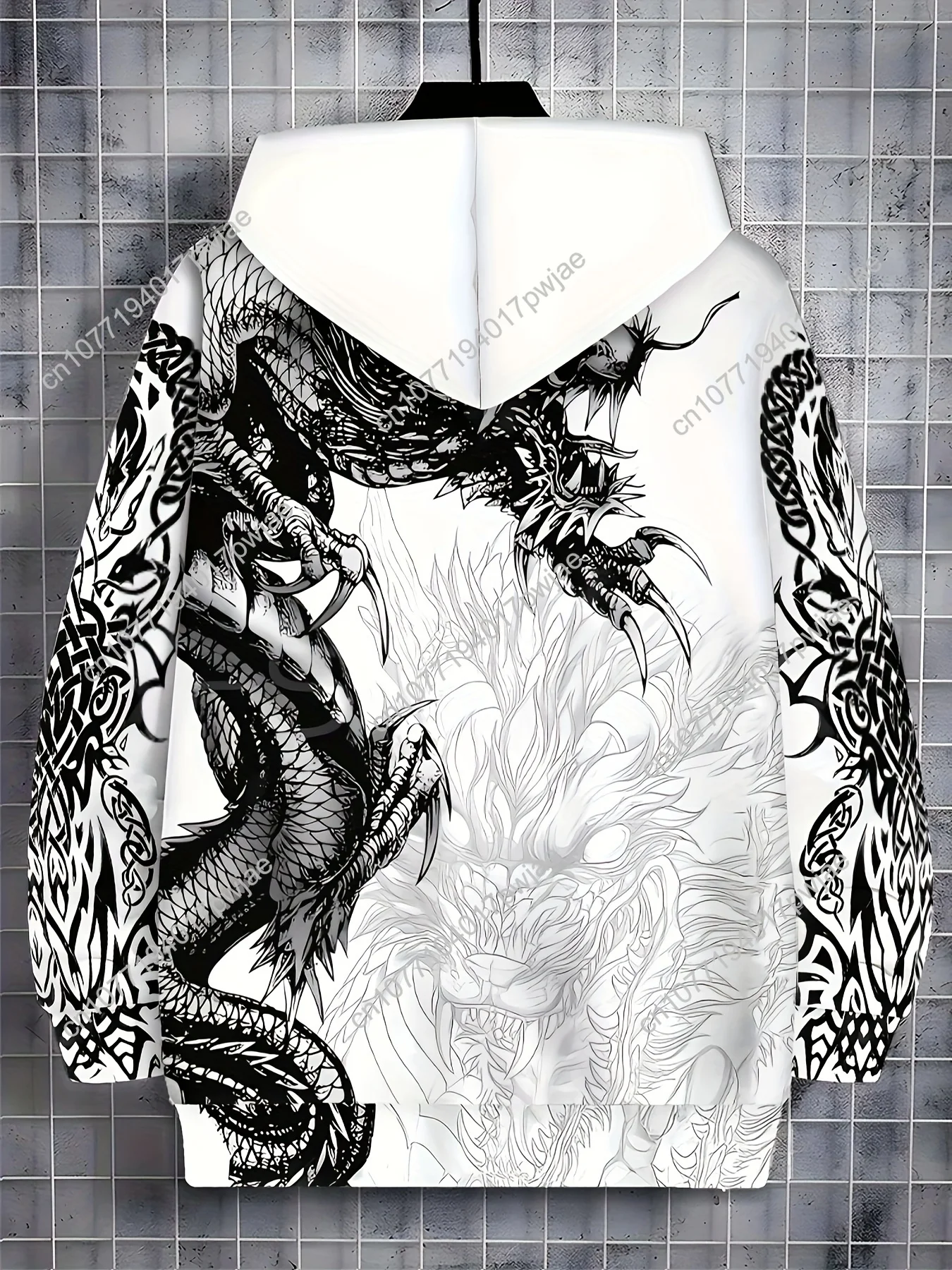 Мужская куртка с капюшоном на молнии с принтом дракона — теплое зимнее пальто с геометрическим рисунком, повседневная верхняя одежда обычного кроя для улицы, машина