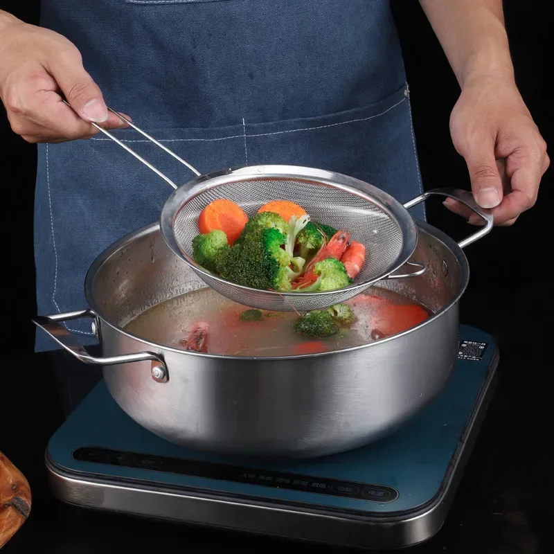 Проволока из нержавеющей стали, мелкоячеистый фильтр для масла, дуршлаг для муки, сито для чая, кухонное сито, фильтрующий инструмент, набор металлических сит с длинной ручкой