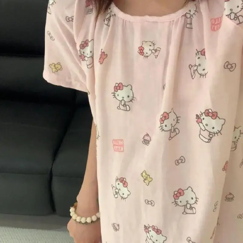Pigiama a maniche corte da donna Hello Kitty Sanlio anime stampato estivo sottile girocollo camicia da notte simpatico cartone animato comodo abito