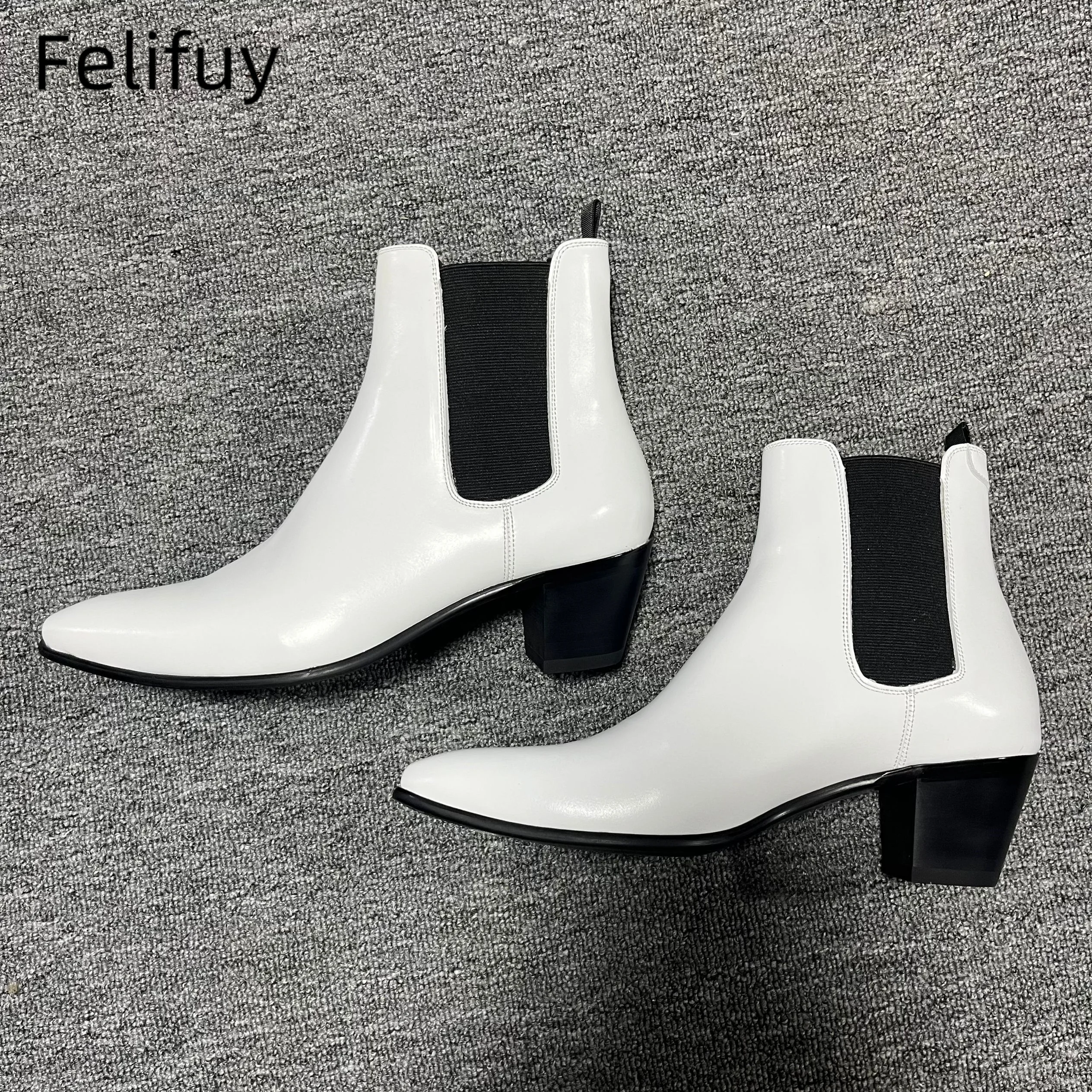 White Chelsea boots new styles for Spring/Autumn 2026 Pointed - toe stylish and unique, with 6 - cm heels Slip - on Cowboy Boots