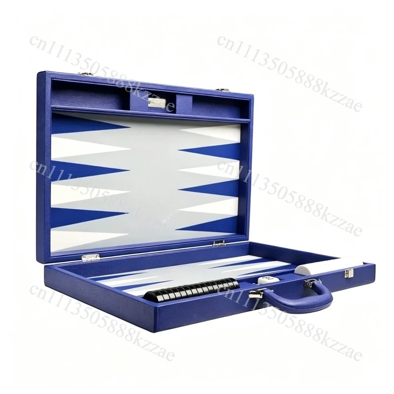 Portable leather backgammon board game set for easy travel and play