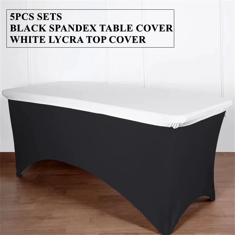 New Design 5pcs Set White Spandex Table Cloth With Top Color Top Cover Banquet Tablecloth Linen