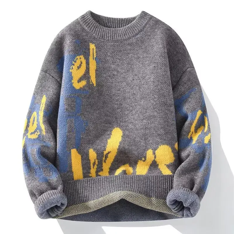 Men Winter Warm Black Sweater S-6XL Oversized Pullovers Vintage Knitted Men's Rock Hip Hop Plush O Neck Top Men's Cloting 2026