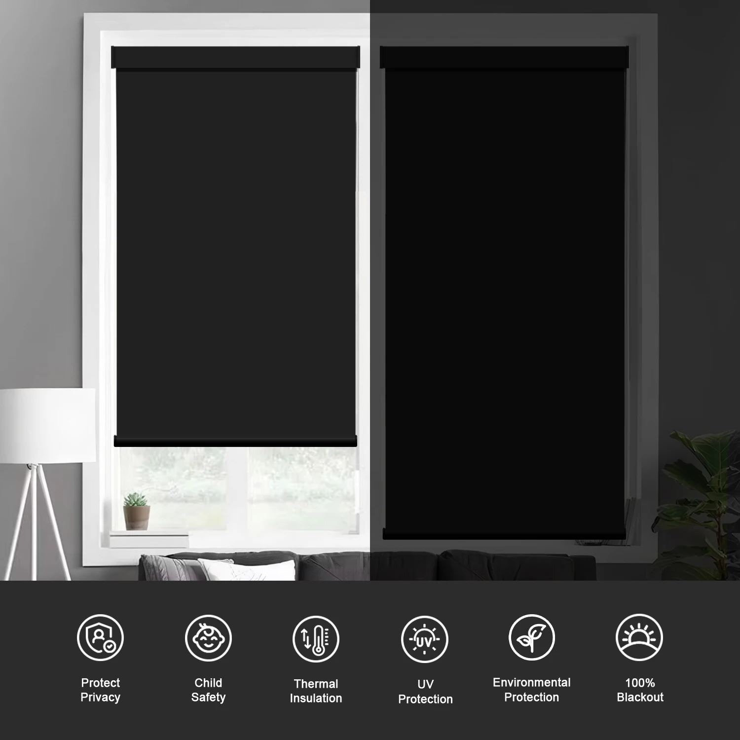Customization Environmental Friendly Fabric Single Layer Roller Blinds Cordless Roller Shutters Day and Night Blackout Blinds