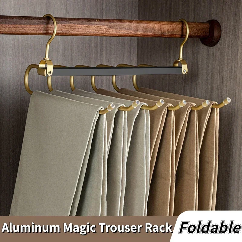 

Multi-function Magic Pants Hangers,Rotatable Folding Aluminum Alloy Trouser Hanger,Non-Slip 6 in 1 Rack for Home Travel Dorm